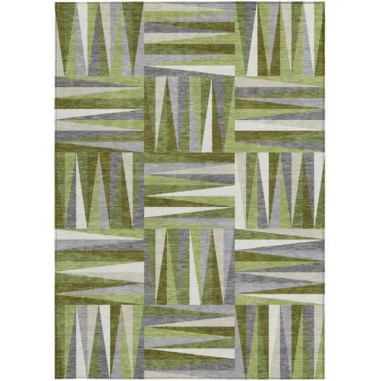Green Gray And Ivory Geometric Washable Indoor Outdoor Area Rug Photo 7