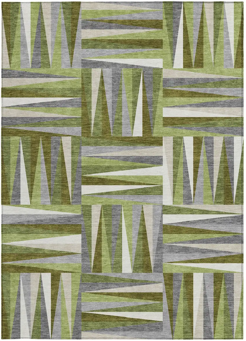 Green Gray And Ivory Geometric Washable Indoor Outdoor Area Rug Photo 7