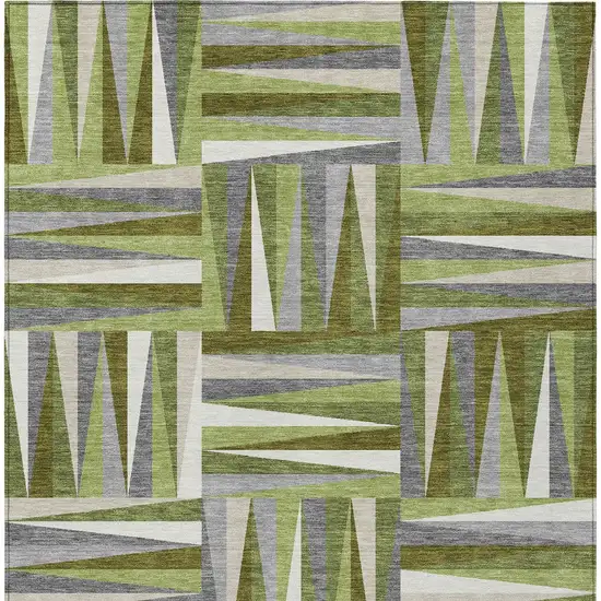 Green Gray And Ivory Geometric Washable Indoor Outdoor Area Rug Photo 6