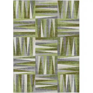 Photo of Green Gray And Ivory Geometric Washable Indoor Outdoor Area Rug