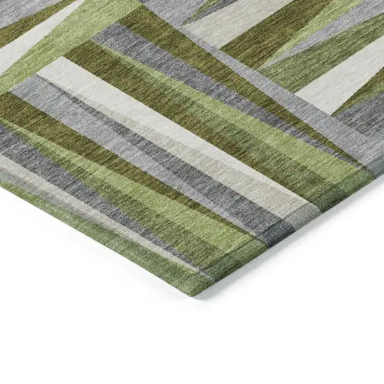 Green Gray And Ivory Geometric Washable Indoor Outdoor Area Rug Photo 4