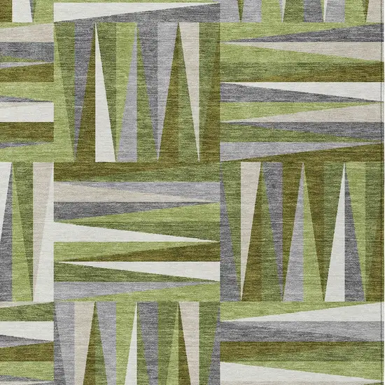 Green Gray And Ivory Geometric Washable Indoor Outdoor Area Rug Photo 5