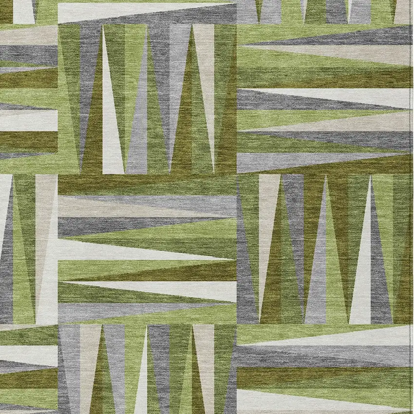 Green Gray And Ivory Geometric Washable Indoor Outdoor Area Rug Photo 5