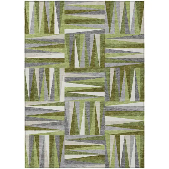 Green Gray And Ivory Geometric Washable Indoor Outdoor Area Rug Photo 2
