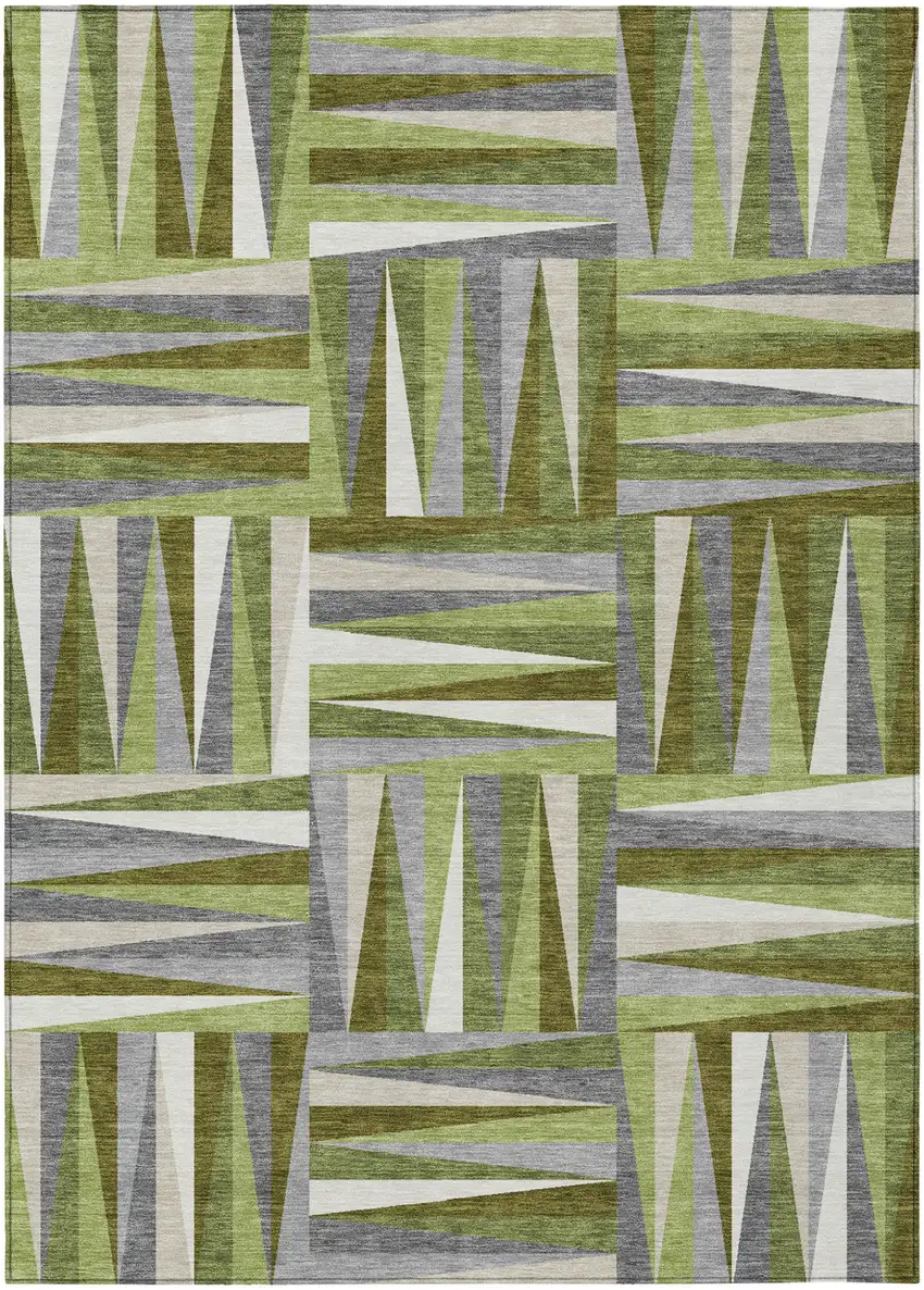 Green Gray And Ivory Geometric Washable Indoor Outdoor Area Rug Photo 2