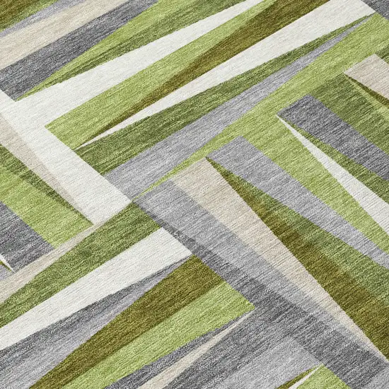 Green Gray And Ivory Geometric Washable Indoor Outdoor Area Rug Photo 6