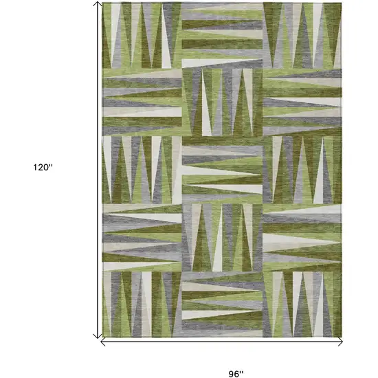 Green Gray And Ivory Geometric Washable Indoor Outdoor Area Rug Photo 3