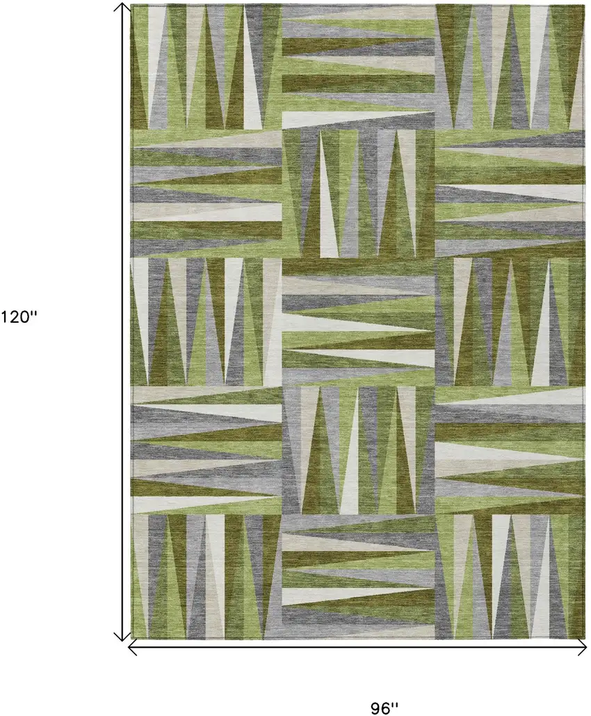 Green Gray And Ivory Geometric Washable Indoor Outdoor Area Rug Photo 3