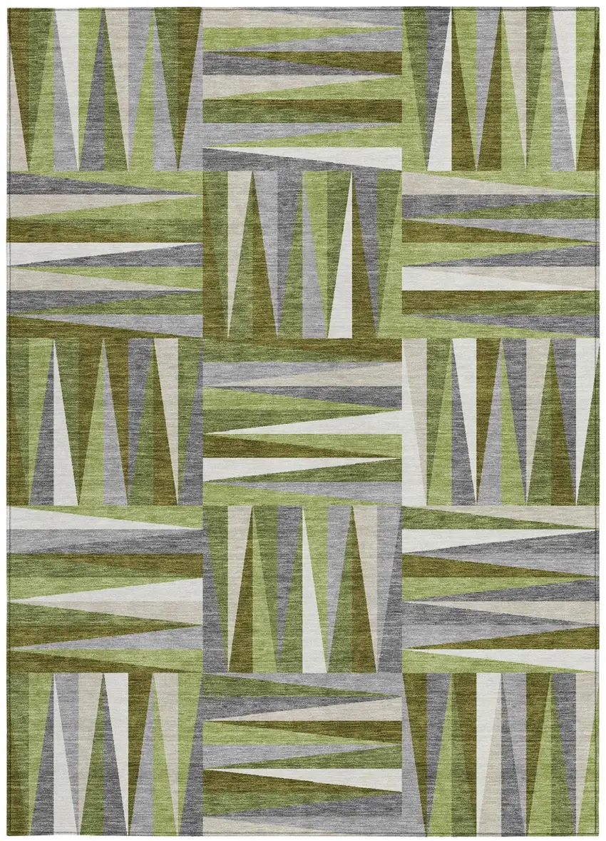 Green Gray And Ivory Geometric Washable Indoor Outdoor Area Rug Photo 6