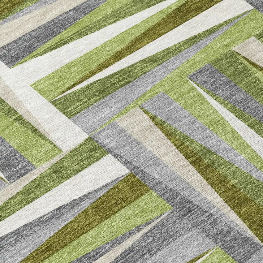 Green Gray And Ivory Geometric Washable Indoor Outdoor Area Rug Photo 4