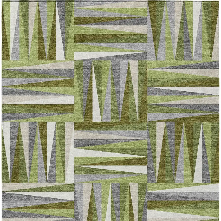 Green Gray And Ivory Geometric Washable Indoor Outdoor Area Rug Photo 5