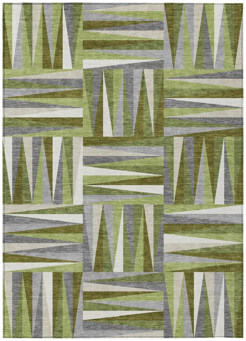 Green Gray And Ivory Geometric Washable Indoor Outdoor Area Rug Photo 2