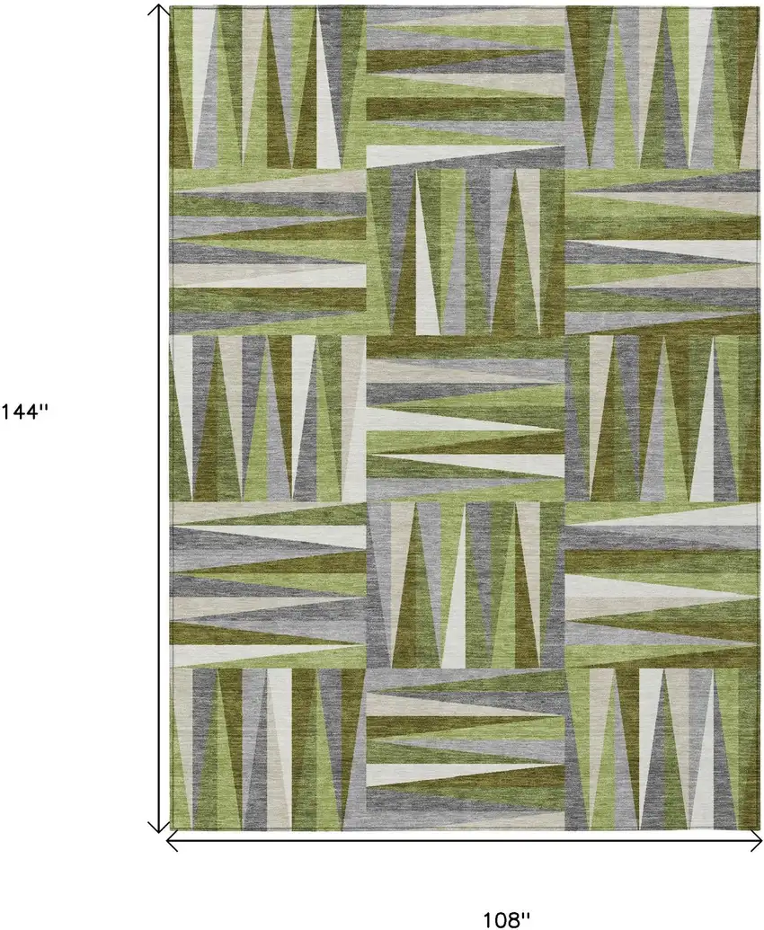 Green Gray And Ivory Geometric Washable Indoor Outdoor Area Rug Photo 7