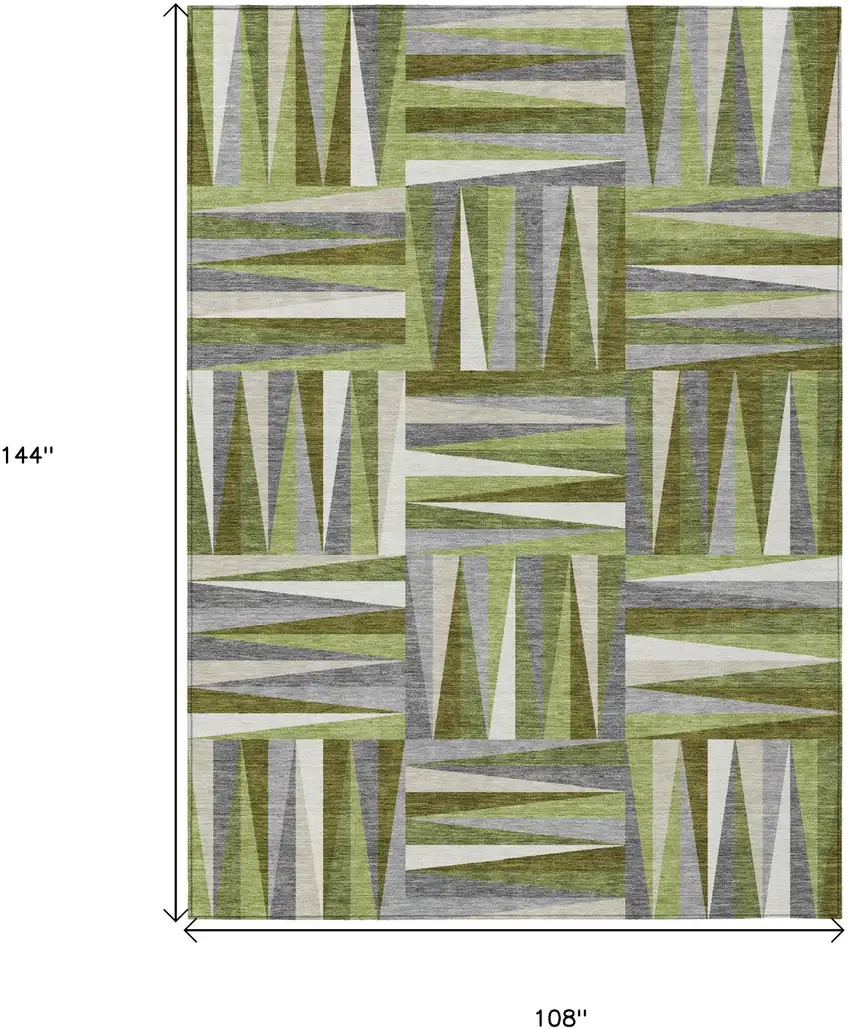Green Gray And Ivory Geometric Washable Indoor Outdoor Area Rug Photo 3