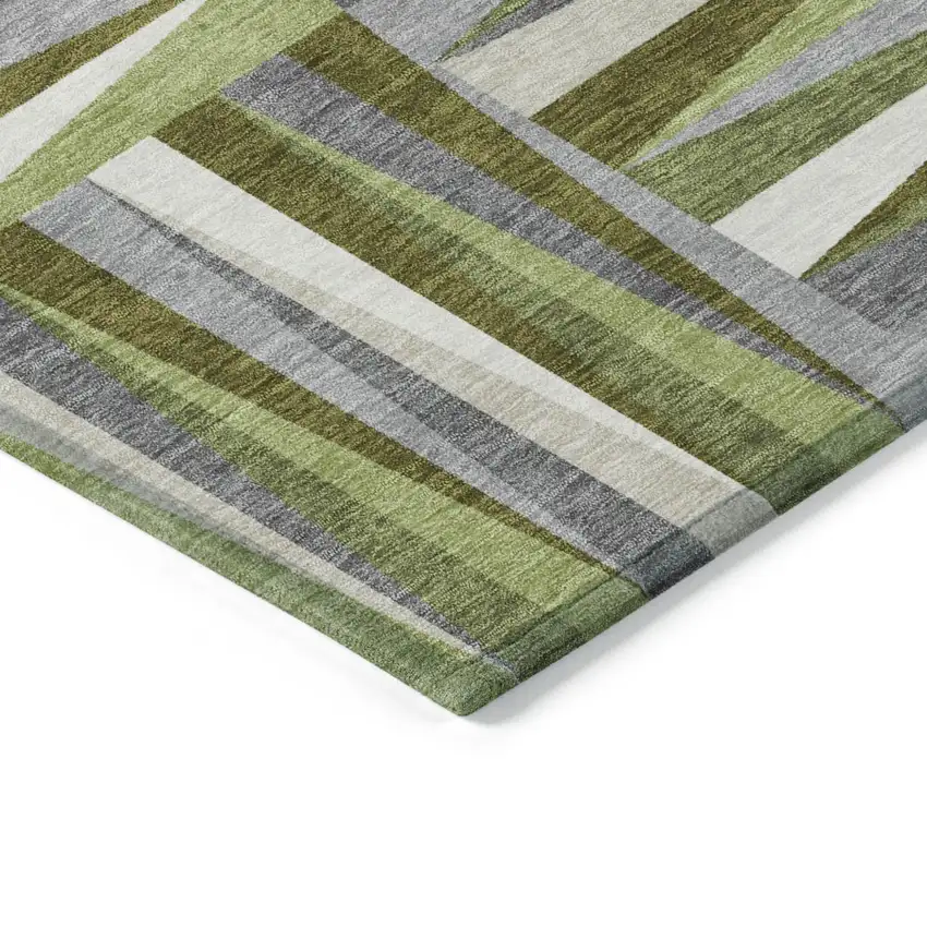 Green Gray And Ivory Geometric Washable Indoor Outdoor Area Rug Photo 3