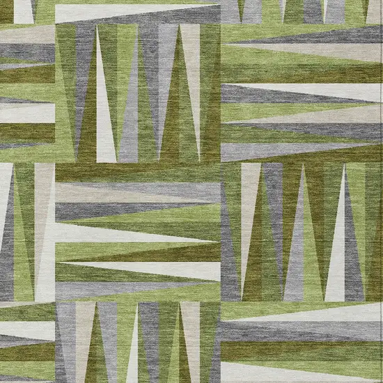 Green Gray And Ivory Geometric Washable Indoor Outdoor Area Rug Photo 5