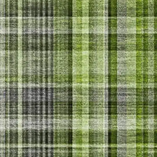 Green Gray And Ivory Plaid Washable Area Rug With UV Protection Photo 3