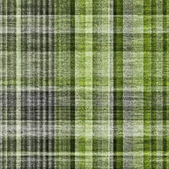 Green Gray And Ivory Plaid Washable Area Rug With UV Protection Photo 3