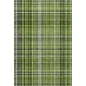 Photo of Green Gray And Ivory Plaid Washable Area Rug With UV Protection