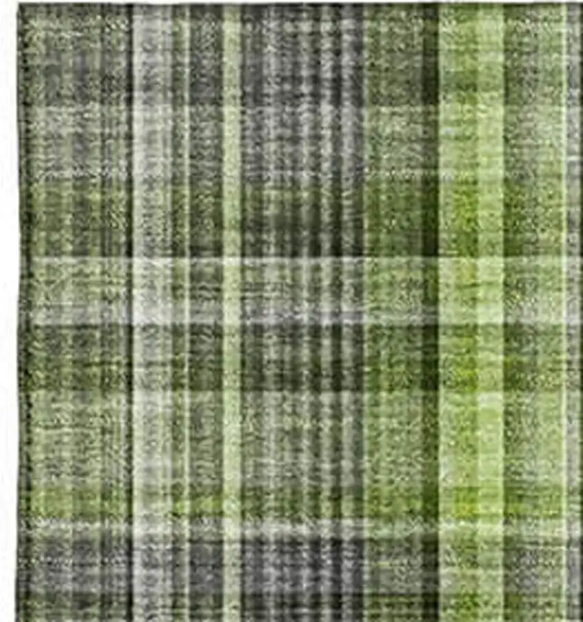 Green Gray And Ivory Plaid Washable Area Rug With UV Protection Photo 3