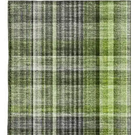 Green Gray And Ivory Plaid Washable Area Rug With UV Protection Photo 3