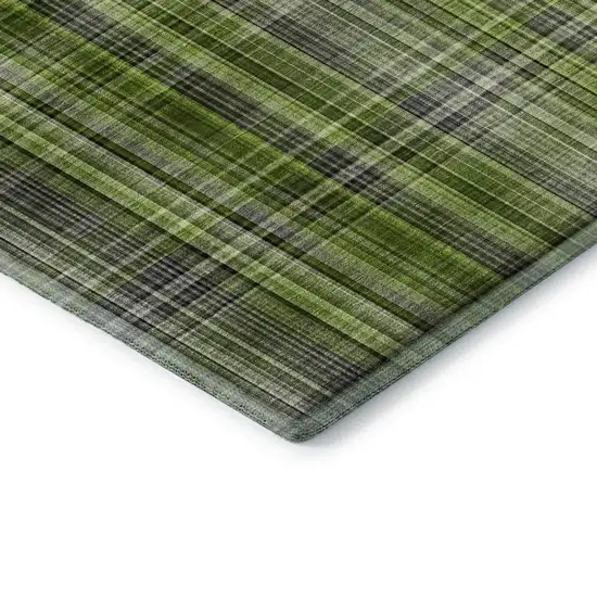 Green Gray And Ivory Plaid Washable Area Rug With UV Protection Photo 8