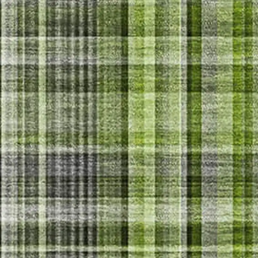 Green Gray And Ivory Plaid Washable Area Rug With UV Protection Photo 3