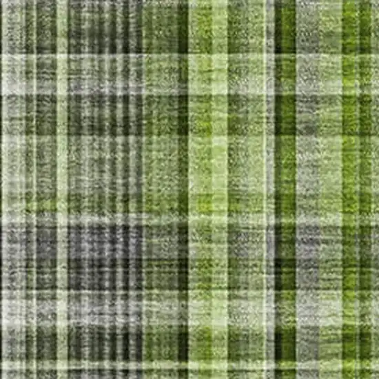 Green Gray And Ivory Plaid Washable Area Rug With UV Protection Photo 3
