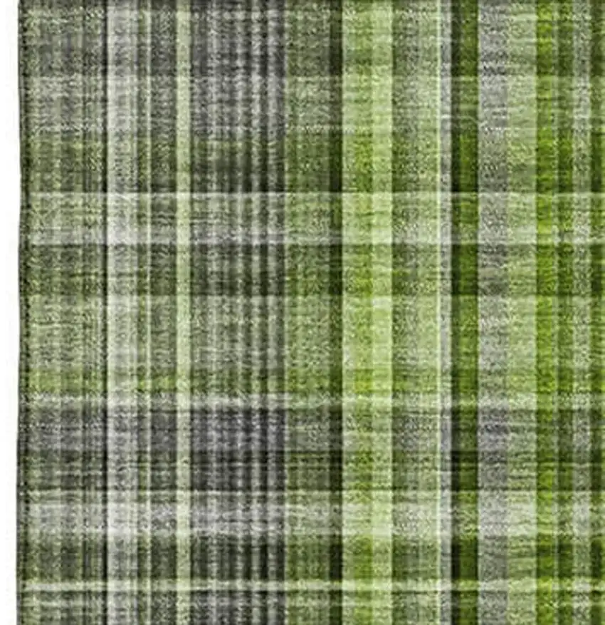 Green Gray And Ivory Plaid Washable Area Rug With UV Protection Photo 4