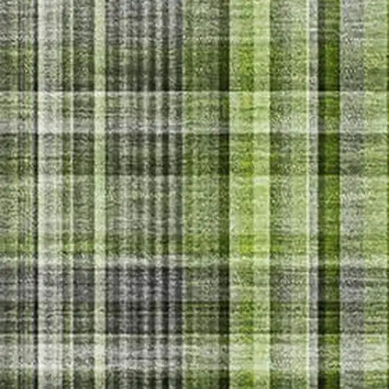 Green Gray And Ivory Plaid Washable Area Rug With UV Protection Photo 3