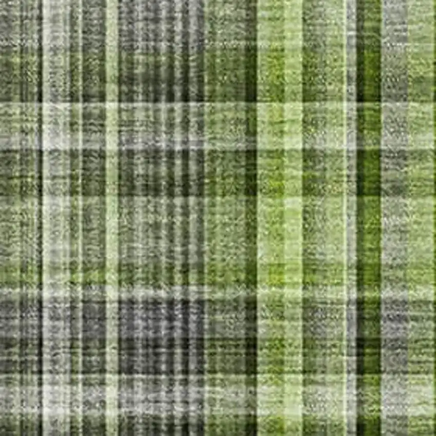 Green Gray And Ivory Plaid Washable Area Rug With UV Protection Photo 3