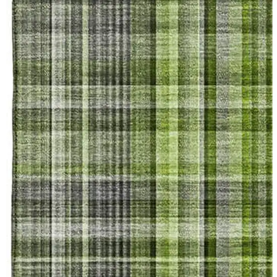 Green Gray And Ivory Plaid Washable Area Rug With UV Protection Photo 4