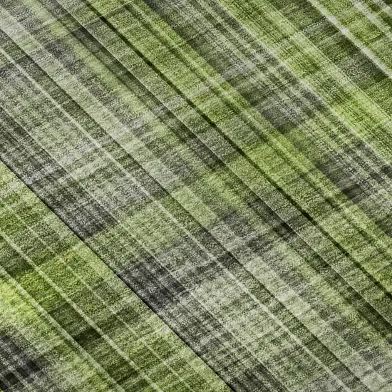 Green Gray And Ivory Plaid Washable Area Rug With UV Protection Photo 9