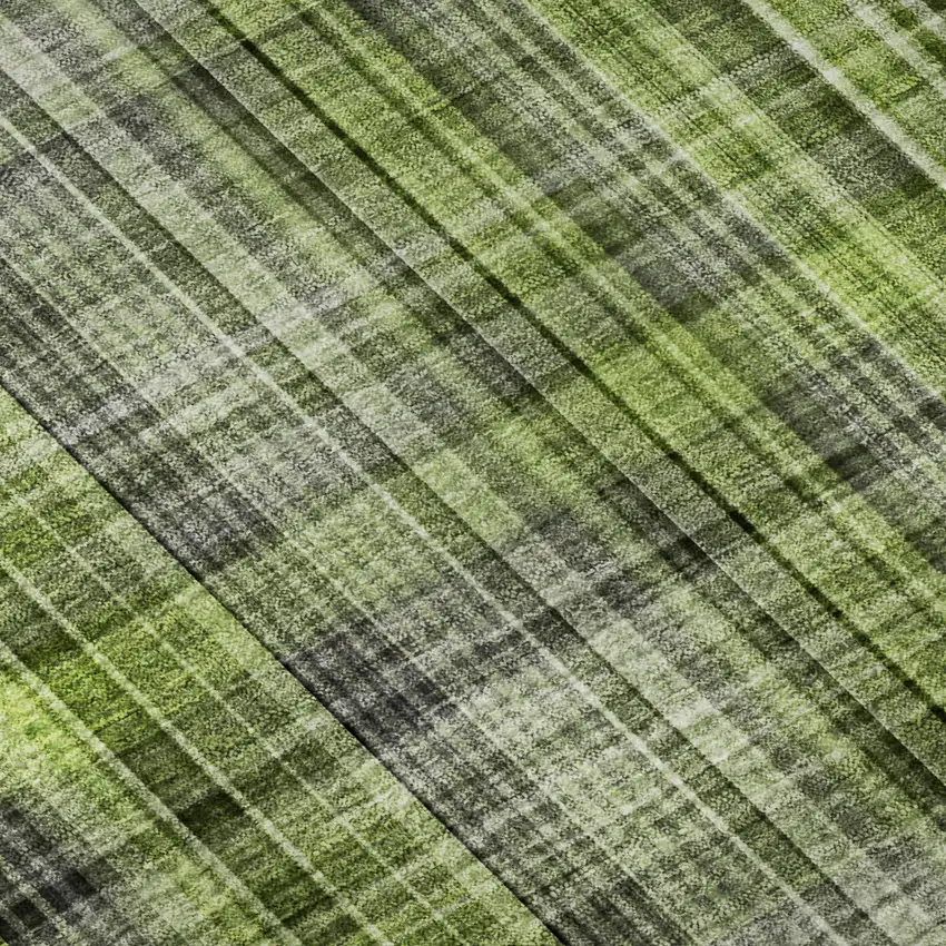 Green Gray And Ivory Plaid Washable Area Rug With UV Protection Photo 9