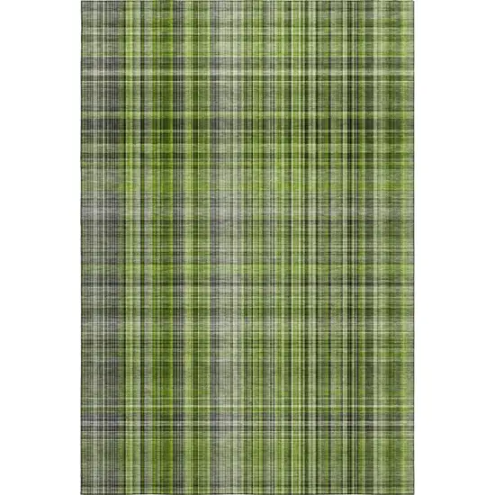 Green Gray And Ivory Plaid Washable Area Rug With UV Protection Photo 1