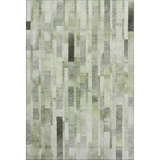 Green Gray And Ivory Striped Washable Area Rug With UV Protection Photo 1