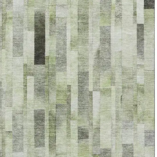 Green Gray And Ivory Striped Washable Area Rug With UV Protection Photo 2