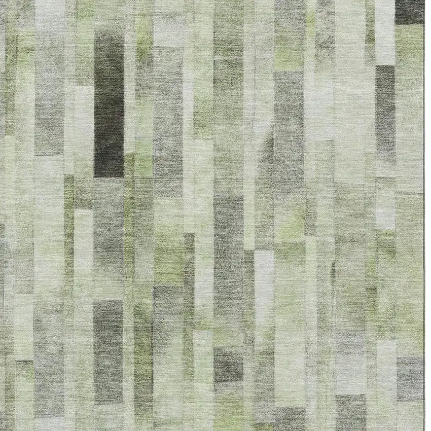 Green Gray And Ivory Striped Washable Area Rug With UV Protection Photo 2
