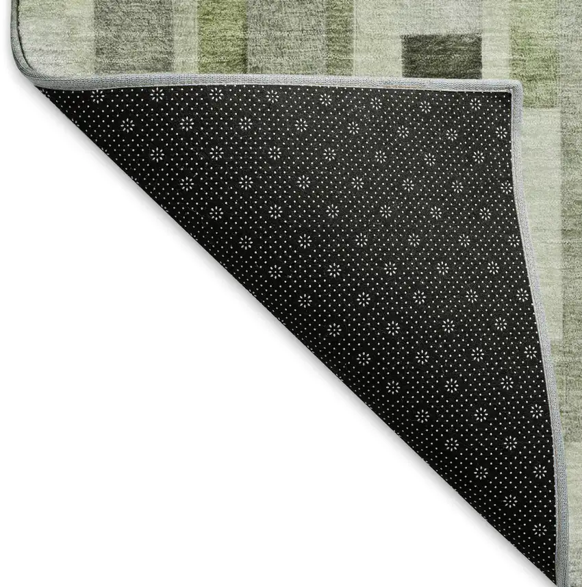 Green Gray And Ivory Striped Washable Area Rug With UV Protection Photo 6