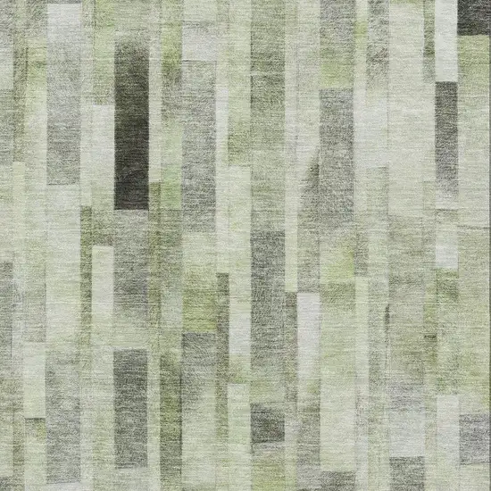Green Gray And Ivory Striped Washable Area Rug With UV Protection Photo 2