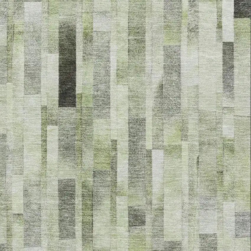 Green Gray And Ivory Striped Washable Area Rug With UV Protection Photo 2