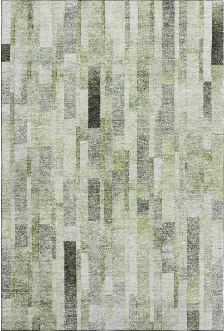 Green Gray And Ivory Striped Washable Area Rug With UV Protection Photo 1