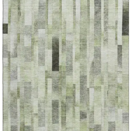 Green Gray And Ivory Striped Washable Area Rug With UV Protection Photo 3