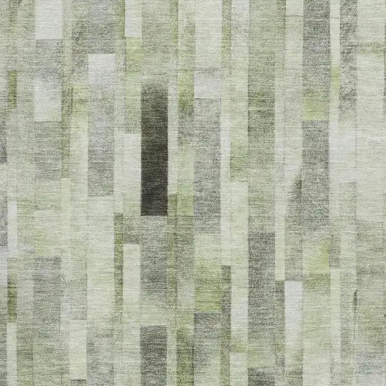 Green Gray And Ivory Striped Washable Area Rug With UV Protection Photo 2