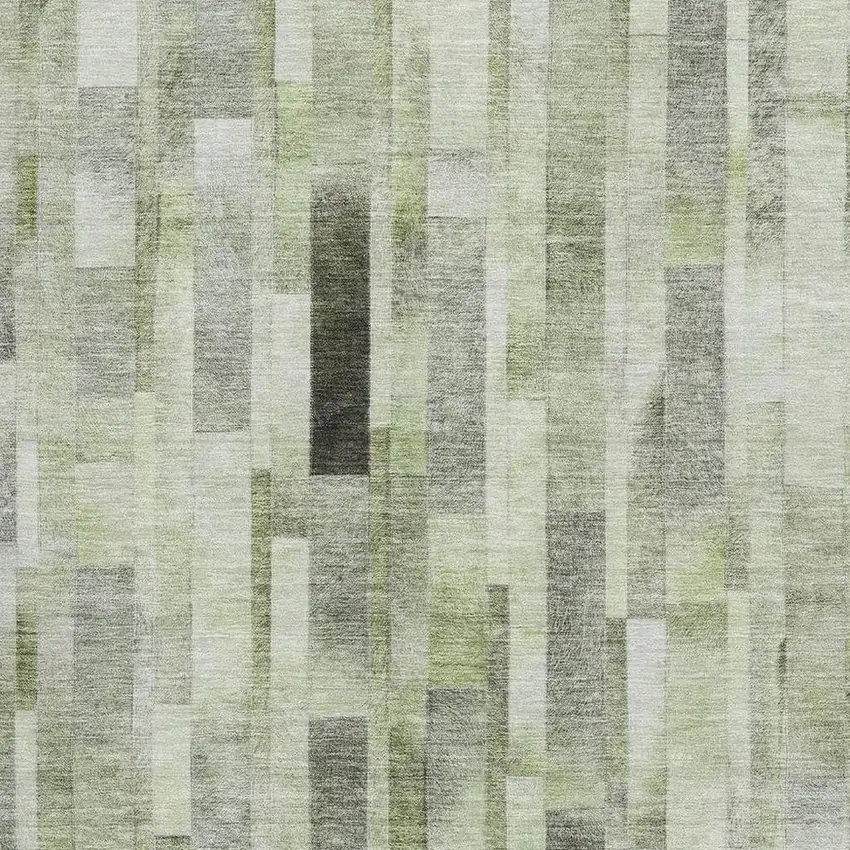 Green Gray And Ivory Striped Washable Area Rug With UV Protection Photo 2