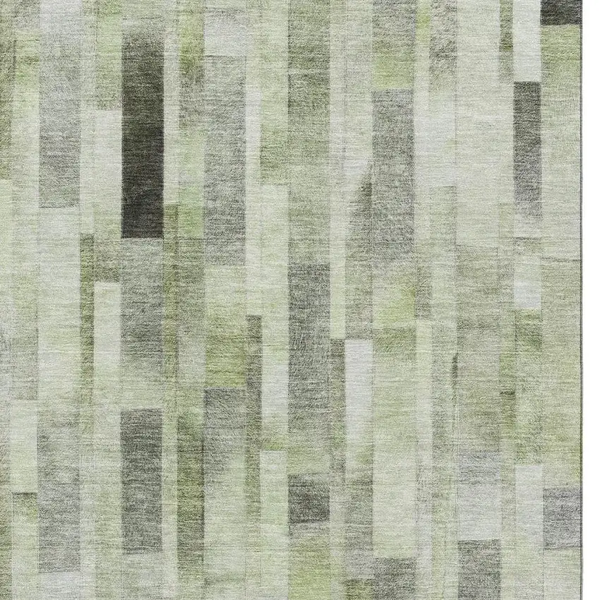 Green Gray And Ivory Striped Washable Area Rug With UV Protection Photo 2