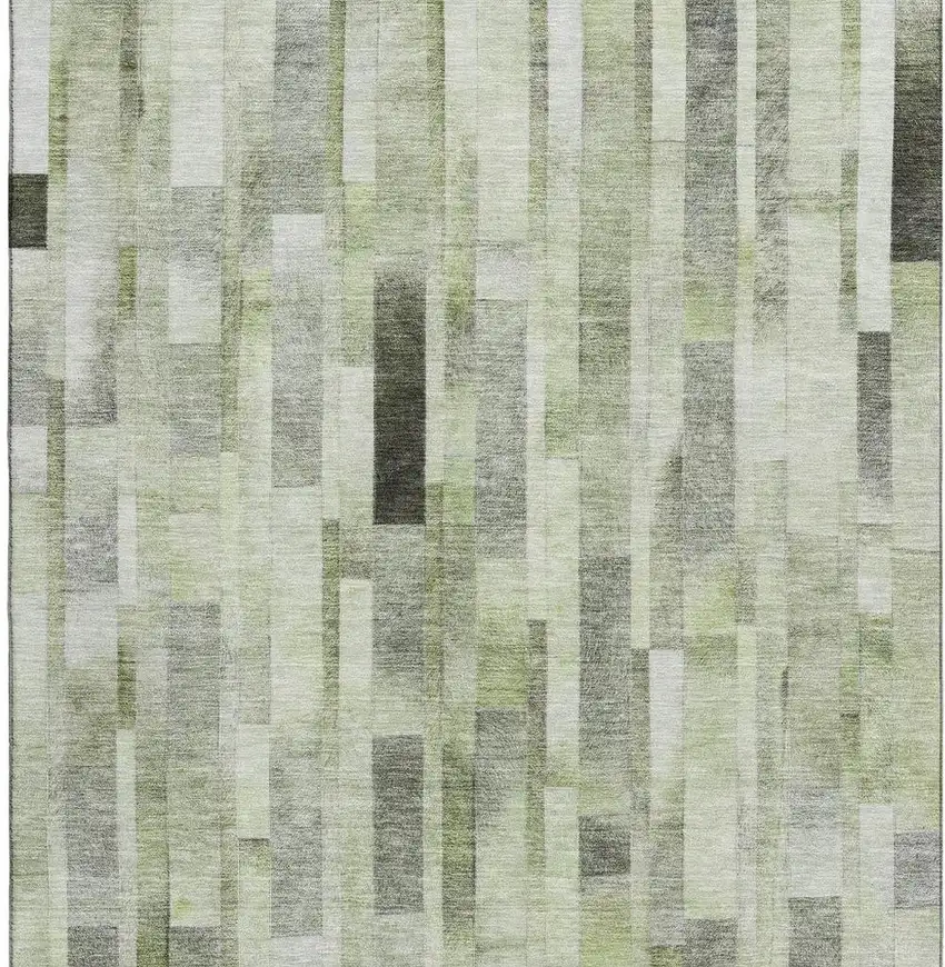 Green Gray And Ivory Striped Washable Area Rug With UV Protection Photo 2