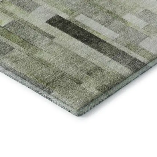 Green Gray And Ivory Striped Washable Area Rug With UV Protection Photo 7