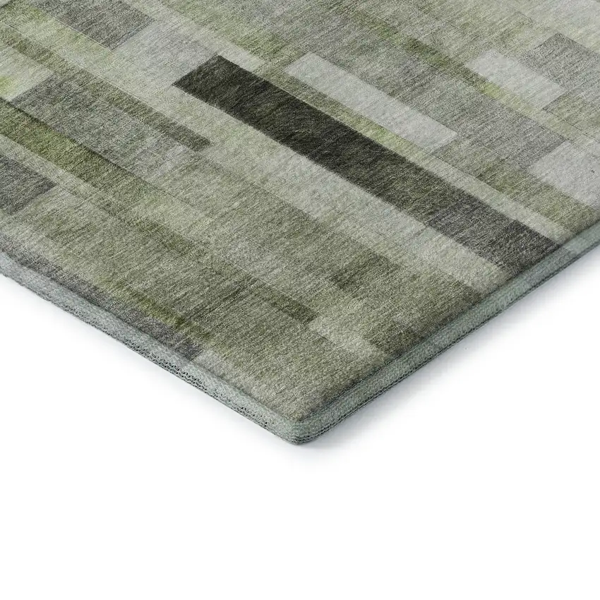 Green Gray And Ivory Striped Washable Area Rug With UV Protection Photo 7