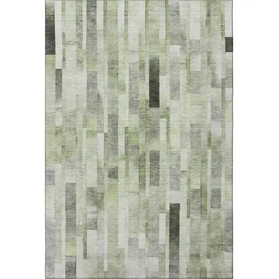 Green Gray And Ivory Striped Washable Area Rug With UV Protection Photo 3